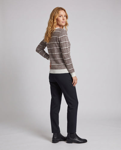 Damen Feinstrickpullover mit strukturiertem Karomuster und kontrastierenden Bündchen Nord Taschen