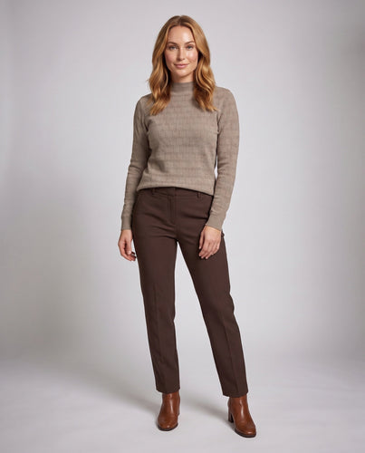 Damen Feinstrickpullover mit zartem Ajourmuster und leichtem Stehkragen Nord Taschen
