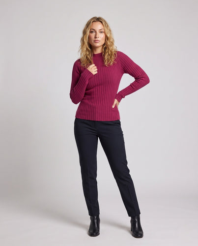 Damen Figurbetonter gerippter Feinstrickpullover mit kurzem Stehkragen und kaschmirähnlicher Weichheit Nord Taschen