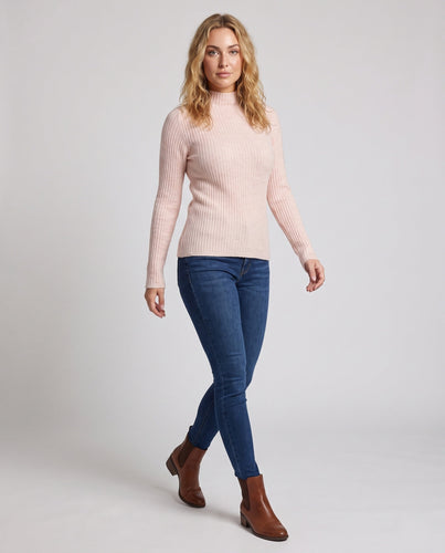 Damen Figurbetonter Rippenstrick-Pullover mit kurzem Stehkragen und elastischem Sitz Nord Taschen