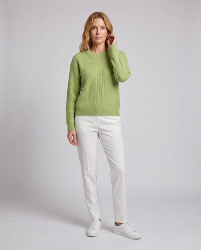 Damen figurbetonender feiner Strickpullover mit Kabelstruktur und Mohair-Look Nord Taschen