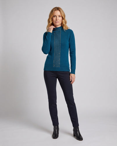 Damen Flauschiger Feinstrick-Pullover mit hohem Kragen und vertikaler Pailletten‑Applikation Nord Taschen