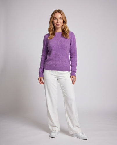 Damen Flauschiger Feinstrickpullover im Angora‑Look mit Rundhals, Oversize‑Silhouette und gerippten Bündchen Nord Taschen