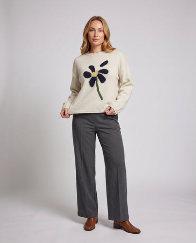 Damen Flauschiger Feinstrickpullover mit GänsNord Taschenlümchen‑Jacquard und kastiger Silhouette Nord Taschen