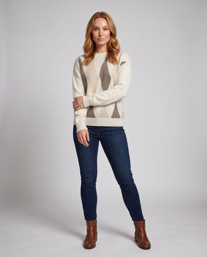 Damen Flauschiger Intarsia‑Strickpullover mit wellenförmiger Strukturoptik und lässiger Oversize‑Passform Nord Taschen