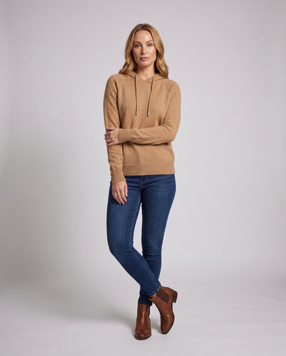 Damen Flauschiger Kapuzenpullover aus Mohair‑Mix mit Raglanärmeln Nord Taschen