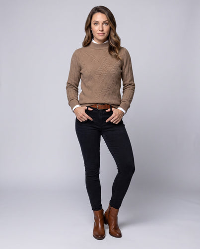 Damen Flauschiger Stehkragenpullover im Mohair‑Look mit diagonaler Rautenstruktur Nord Taschen
