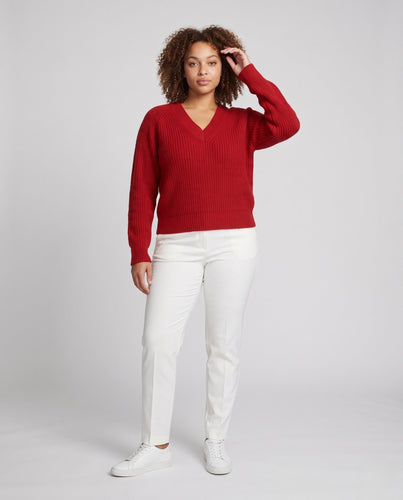 Damen flauschiger V-Ausschnitt Pullover im Mohair-Look mit gerippten Bündchen Nord Taschen