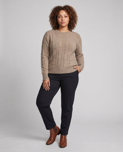Damen Flauschiger Zopfmuster-Pullover aus Mohair‑Optik mit Rundhalsausschnitt Nord Taschen