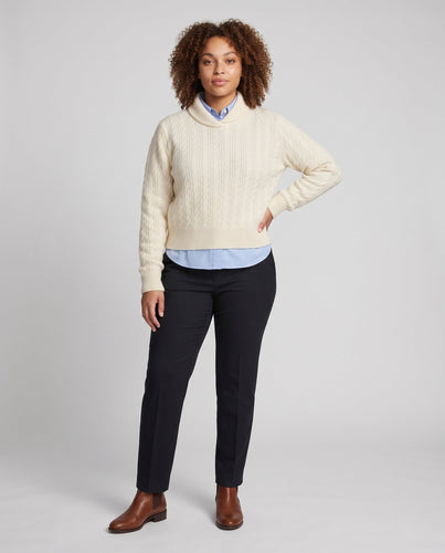 Damen Flauschiger Zopfmuster‑Pullover mit kurzem Mockneck und kaschmirähnlicher Optik Nord Taschen