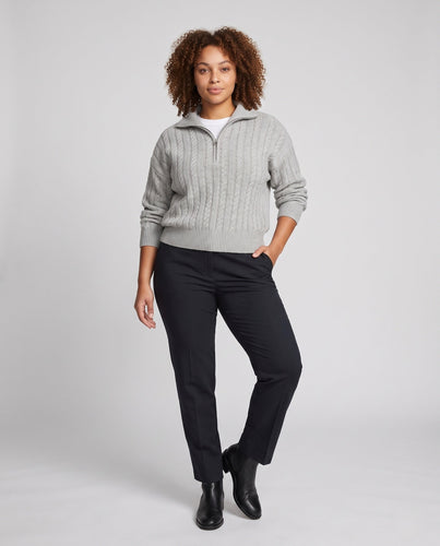 Damen Geflochtener Halbzip-Zopfstrickpullover mit Stehkragen Nord Taschen