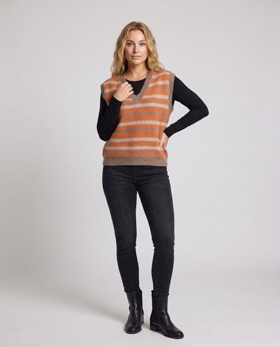 Damen Gemusterte Strickweste mit tiefem V‑Ausschnitt und Retro‑Jacquardstruktur Nord Taschen