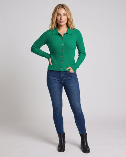 Damen Gerippter Button-Cardigan mit Polokragen und kaschmirähnlicher Weichheit Nord Taschen