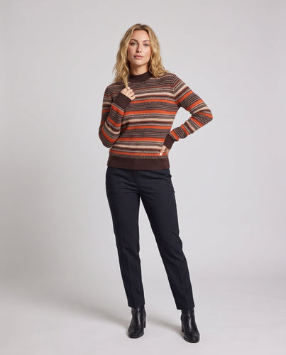 Damen Gestreifter Fair‑Isle Feinstrickpullover mit kurzem Stehkragen Nord Taschen