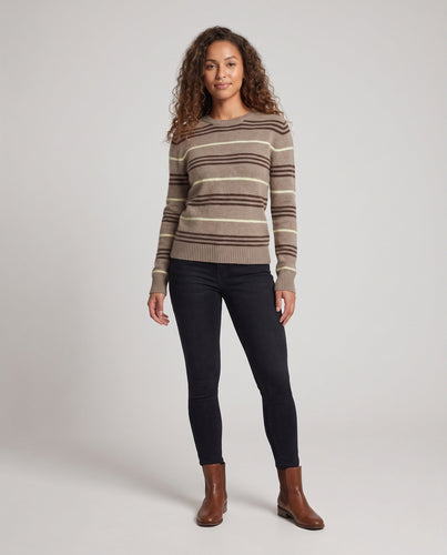 Damen Gestreifter Feinstrick‑Pullover mit Rundhalsausschnitt, flauschiger Mohair‑Optik und figurumspielender Silhouette Nord Taschen