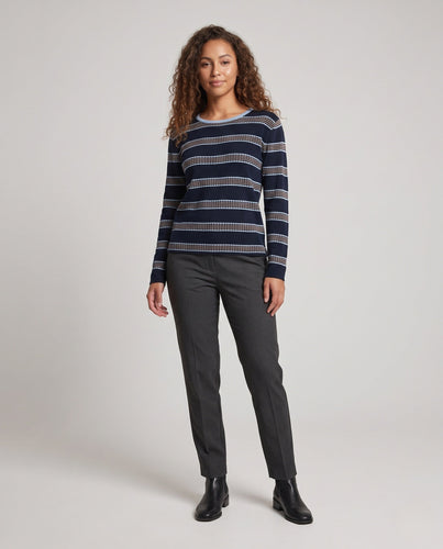 Damen Gestreifter Feinstrickpullover kastige Kurzform mit strukturierter Streifenoptik Nord Taschen
