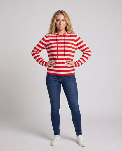 Damen Gestreifter Kapuzenpullover aus weichem Feinstrick mit lässiger Passform Nord Taschen