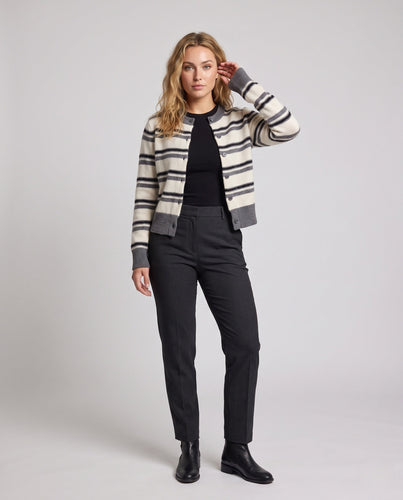 Damen Gestreifter Kurzcardigan im Retro‑College‑Look aus softem Wollmix mit Kontrastbündchen Nord Taschen