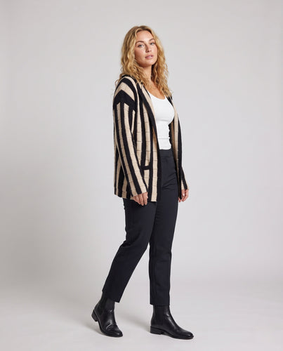 Damen gestreifter Longcardigan mit Kapuze und strukturierter Rippenstrick-Optik Nord Taschen