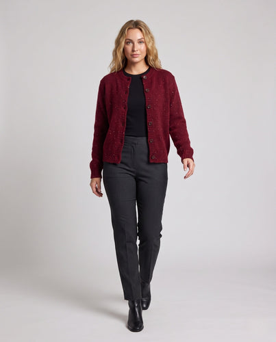 Damen Grobgestrickter Mohair‑Look Cardigan mit Glitzergarn und Perlenbrosche Nord Taschen