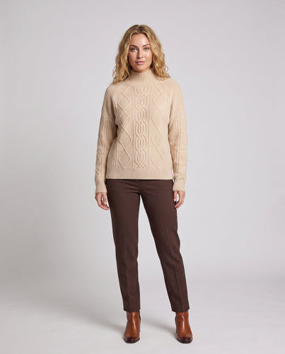 Damen Grobstrick-Rollkragenpullover mit Zopf- und Rautenmuster Nord Taschen