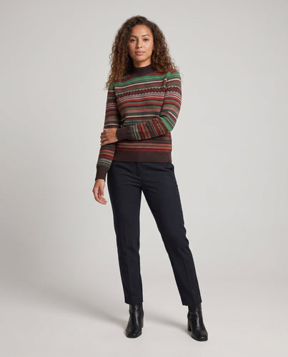 Damen Jacquard-Feinstrickpullover mit kurzem Stehkragen, kastiger Silhouette und Multistreifen-Design Nord Taschen