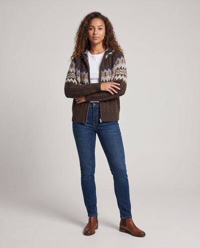 Damen Kapuzen-Strickjacke mit Zopf‑ und Norwegerstruktur, durchgehendem Reißverschluss Nord Taschen