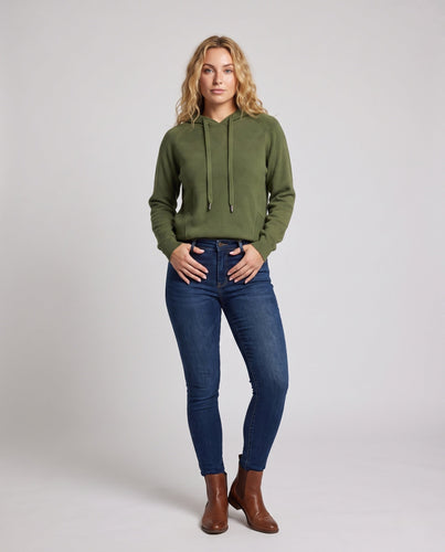 Damen Kapuzenpullover im Kaschmir‑Look mit Kängurutasche und feinem Rippdetail Nord Taschen