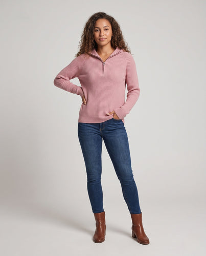 Damen Kaschmir-Optik Feinstrick-Pullover mit halbem Reißverschluss und feiner Rippenstruktur Nord Taschen
