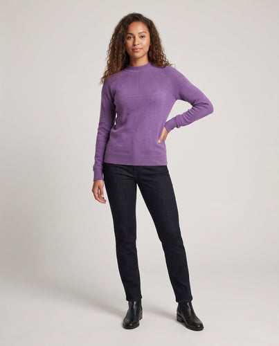 Damen Kaschmir-Optik Feinstrickpullover mit strukturierter Passe und Rundhalsausschnitt Nord Taschen