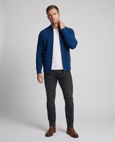 Herren Feinstrick-Zipjacke mit Stehkragen, gerippten Bündchen und diagonal strukturierter Oberfläche Nord Taschen