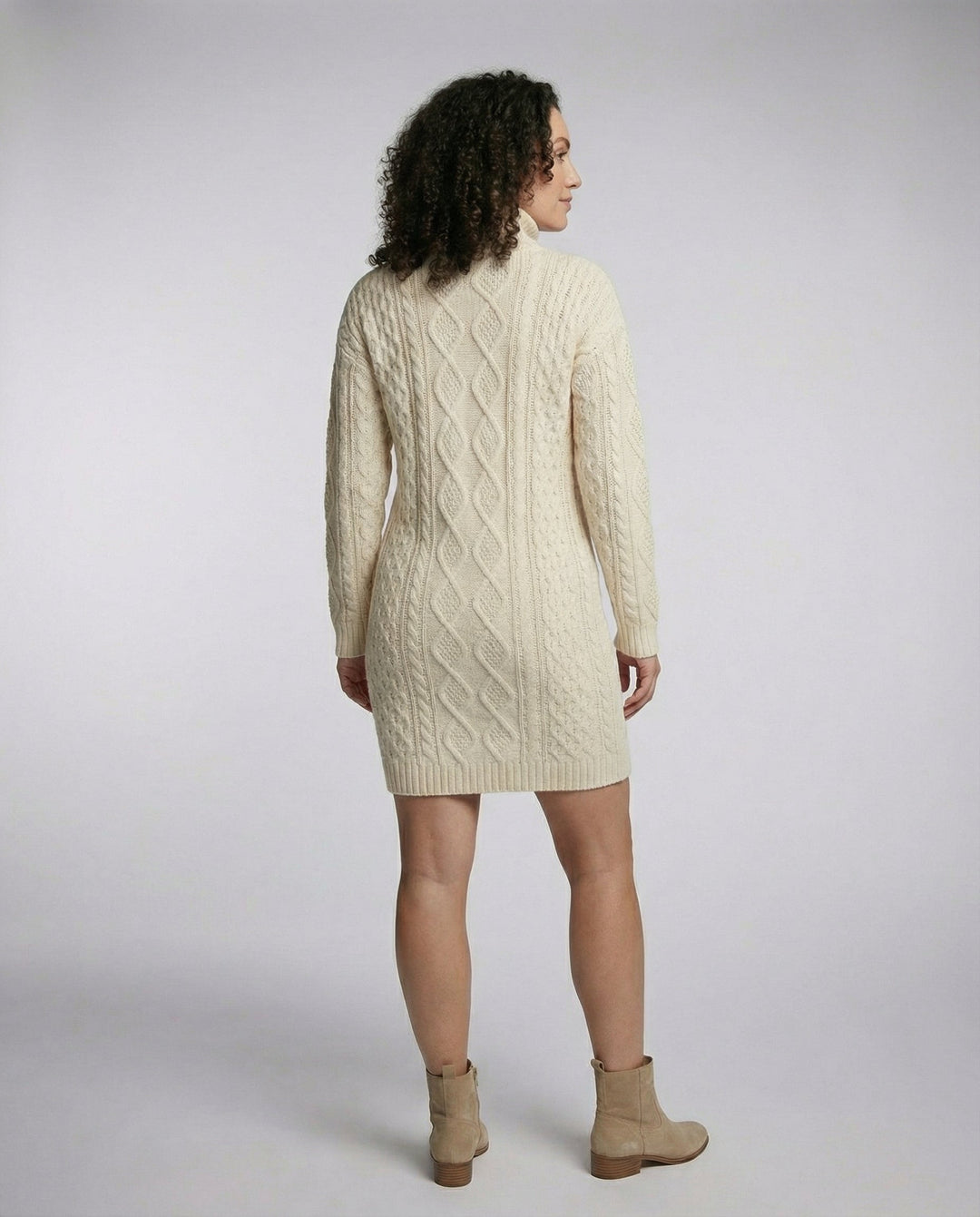 Beiges Weiches Strick Midikleid