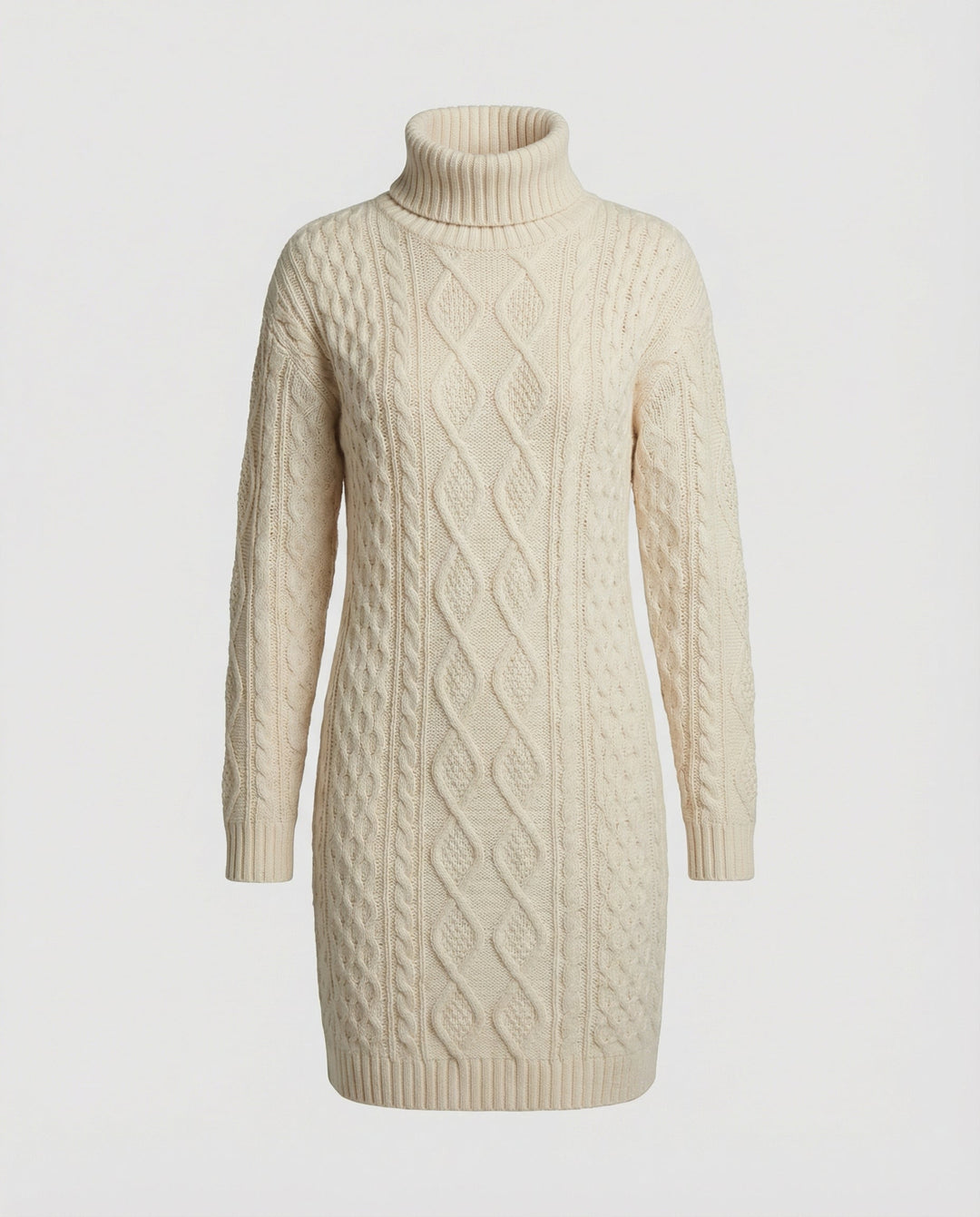 Beiges Weiches Strick Midikleid
