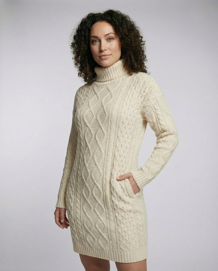 Beiges Weiches Strick Midikleid