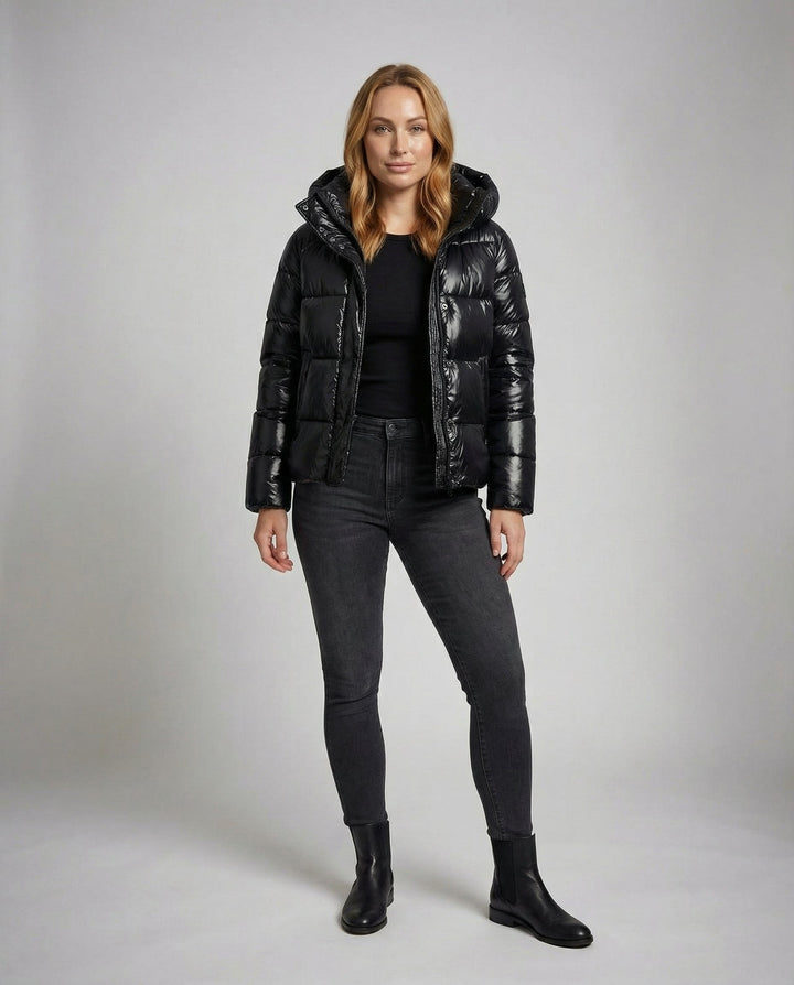 Glänzende Pufferjacke Damen