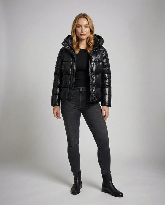 Glänzende Pufferjacke Damen