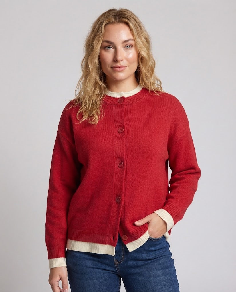Damen Oversize Strickcardigan mit Kontrastbündchen und Knopfverschluss Nord Taschen