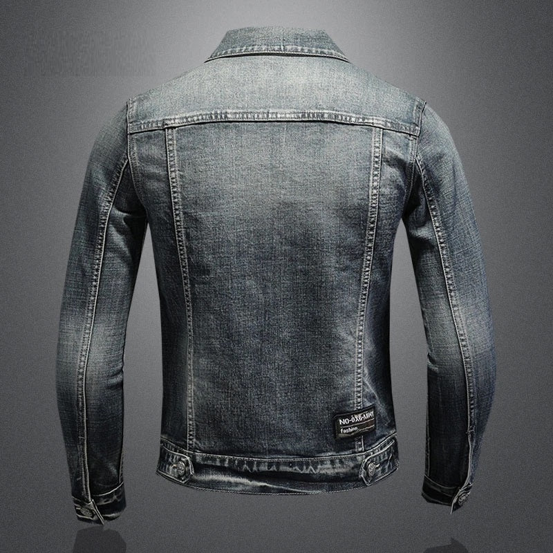 Herren Schwarze Denimjacke - Stonewashed-Stil - Arvani
