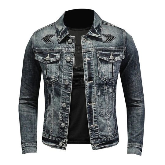 Herren Graue Truckerjacke - Knopfverschluss mit Brusttaschen