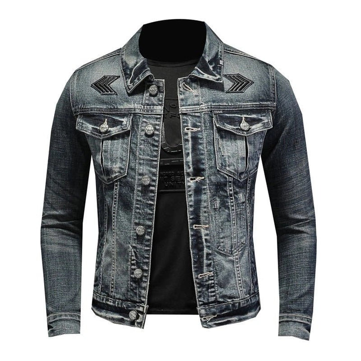 Herren Graue Truckerjacke - Knopfverschluss mit Brusttaschen