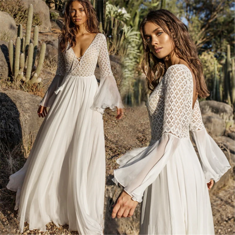 Leichtes Weißes Boho-Kleid mit Fließendem Schnitt für Sommer & Festivals