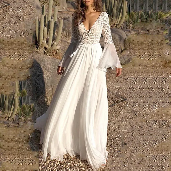 Leichtes Weißes Boho-Kleid mit Fließendem Schnitt für Sommer & Festivals
