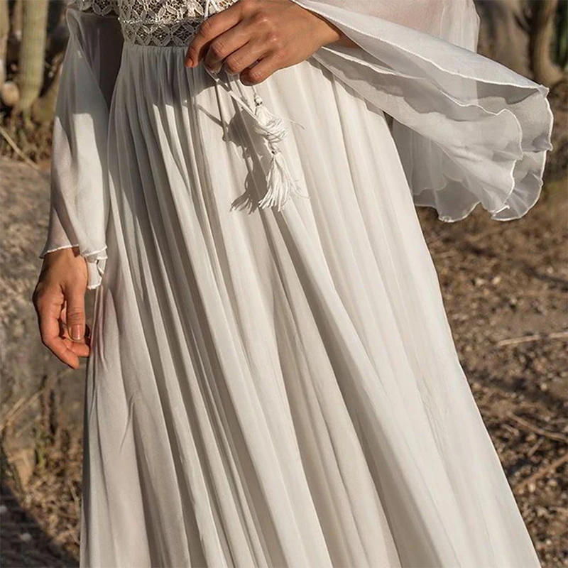 Leichtes Weißes Boho-Kleid mit Fließendem Schnitt für Sommer & Festivals