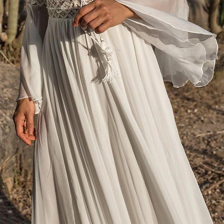 Leichtes Weißes Boho-Kleid mit Fließendem Schnitt für Sommer & Festivals