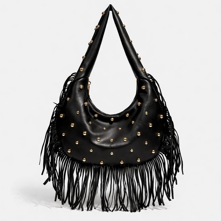 Nord Taschen | Nieten Fransen Hobo Tasche, Vegane Rindsleder Schultertasche