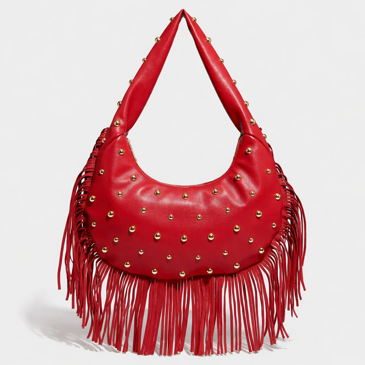Nord Taschen | Nieten Fransen Hobo Tasche, Vegane Rindsleder Schultertasche