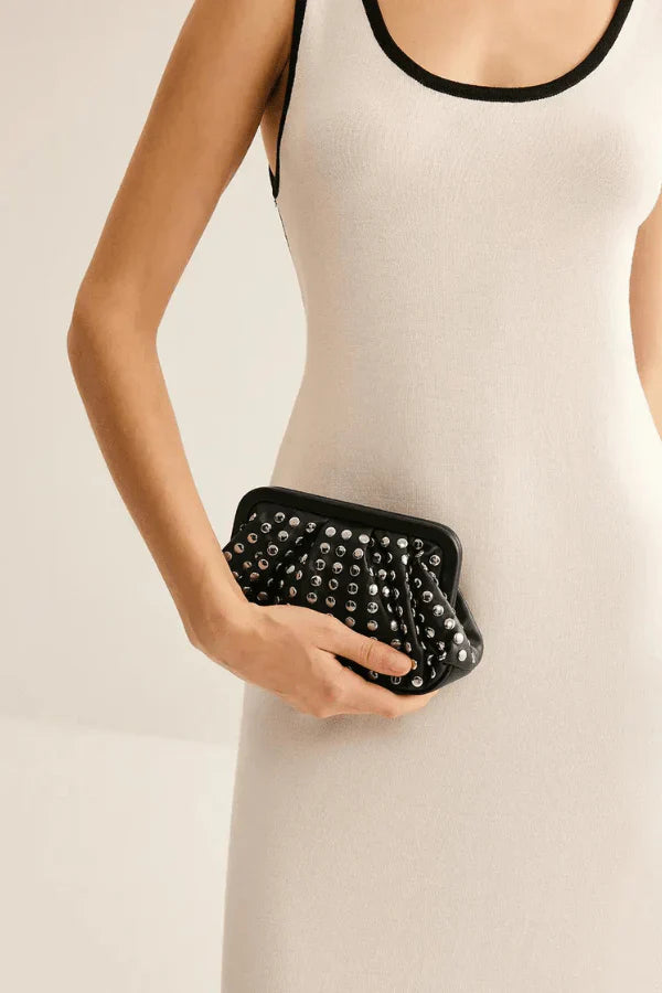 Nord Taschen | Nieten Vegan Leder Rüsch Clutch Tasche mit Rahmenverschluss
