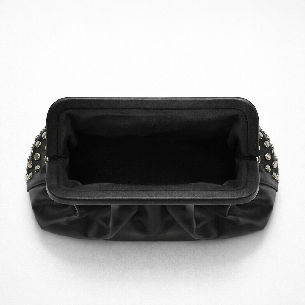 Nord Taschen | Nieten Vegan Leder Rüsch Clutch Tasche mit Rahmenverschluss