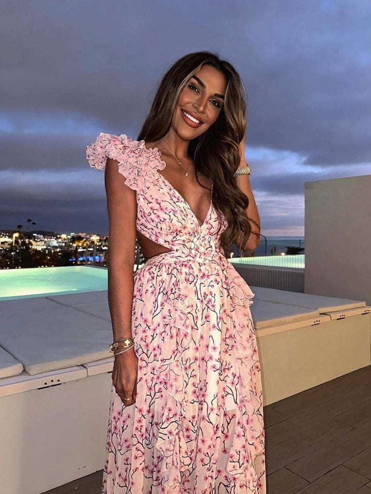 Cutout Rüsch Maxi Kleid