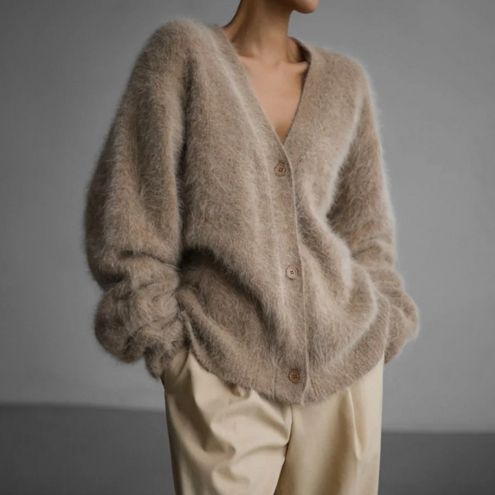 Cardigan Weiches Mohair Oversized Passform Lange Ärmel Knopfverschluss